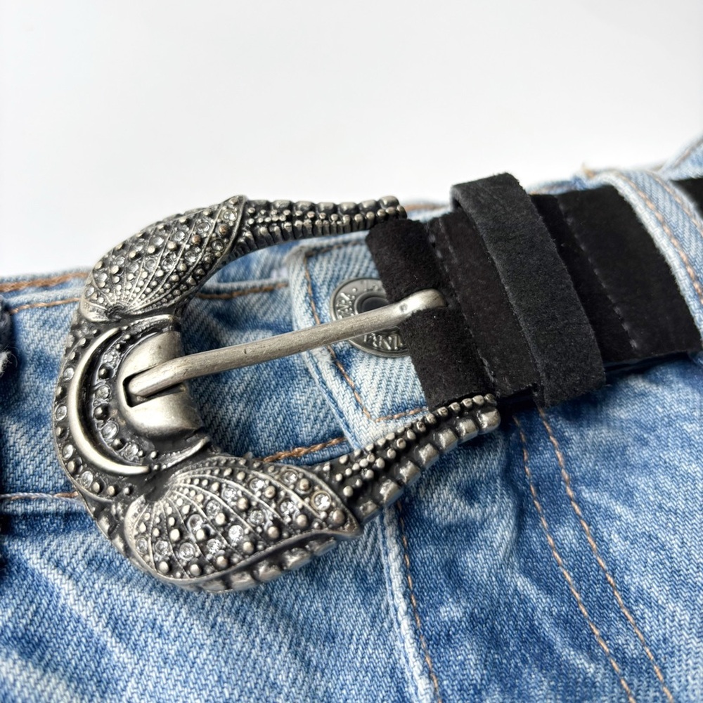 Martina‎ Mori Genuine Black Leather Suede Diamanté Embellished Women’s Belt